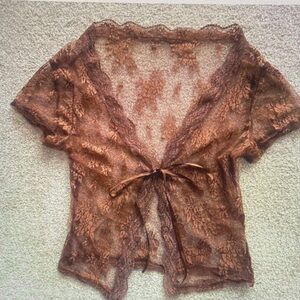 Elegant Lace Tie-Front Blouse - Brown
